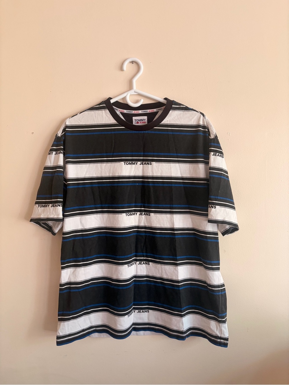 Tommy Hilfiger Black, White & Blue Striped Crewneck Tee